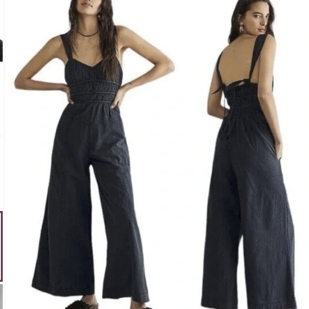 FREE PEOPLE Black After All Ruched Jumpsuit - SMALL